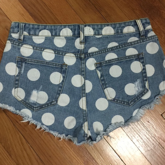 Forever 21 Pants - Polka dot mini jean shorts. White dots.